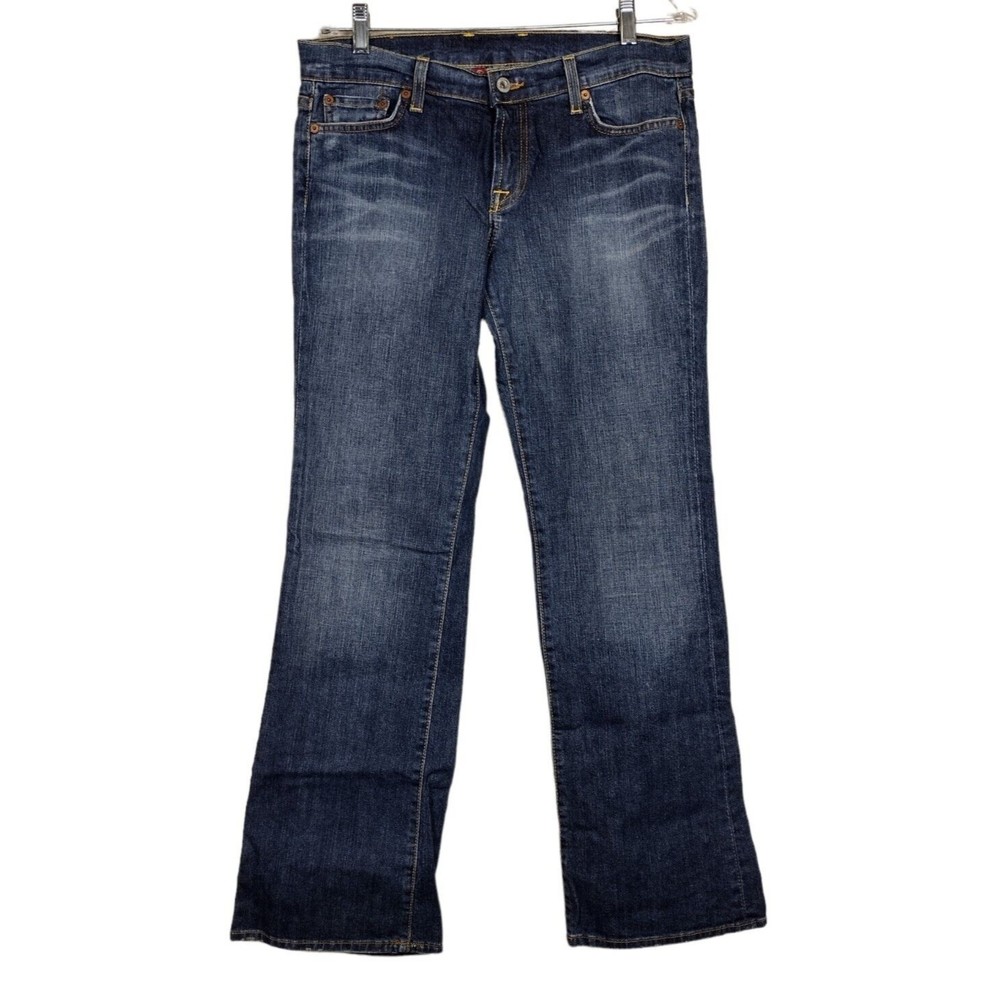 Lucky Brand Dungaree Sundown Women's Size 8 Denim Blue Jeans Wide Leg Mid Rise
